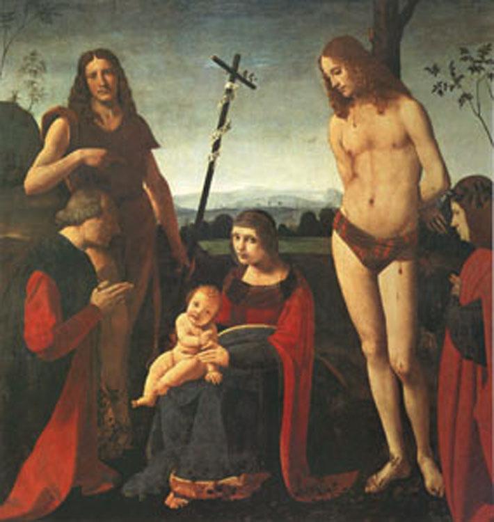 BOLTRAFFIO, Giovanni Antonio The Virgin and Child with Saints John the Baptist and Sebastian Between Two Donors (mk05)